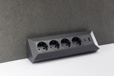 4-fach Steckdosenblock + 2x USB A+C 3,1A schwarz Aufbausteckdosen 23791