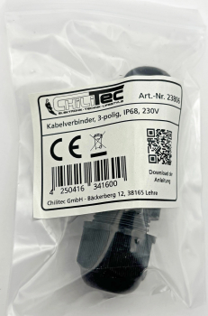 Preview: Kabelverbinder IP68 3polig schwarz Kabel Ø6-11mm 23806