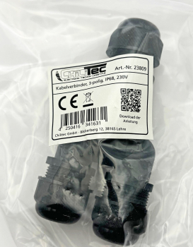 Kabelverbinder Y-Form IP68 3polig schwarz Kabel Ø8-12mm 23809