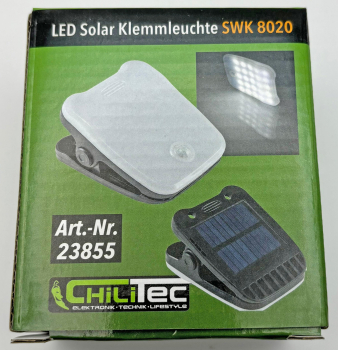 ChiliTec LED Solar Klemmleuchte "SWK 8020" PIR Bewegungsmelder IP44 23855