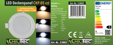 LED Einbauleuchte "CKP-05 CCT" 5W 3000/4000/6200K Ø95mm Licht-Panel 23882