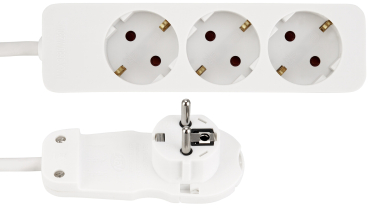 Preview: REV Steckdosenleiste mit Flachstecker 3-fach 3680W 2m Kabel weiß 23986