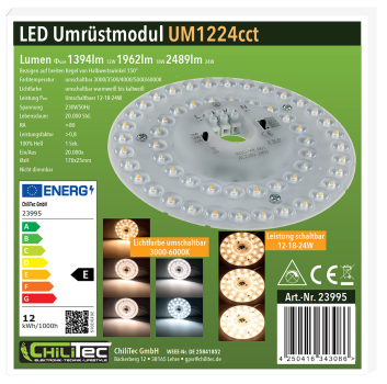 ChiliTec LED Modul "UM1224cct" Ø17cm, 12-18-24W, 3000-6000K, Magnethalter 23995 - Leuchten Umrüstung