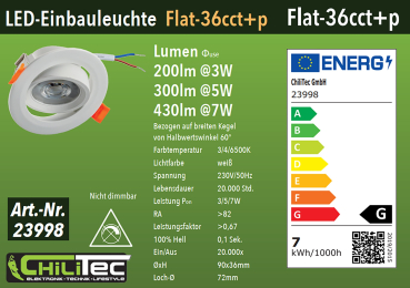 LED Einbauleuchte "Flat-36 CCT+P" 3W/5W/7W 3000K 4000K 6500K schwenkbar 23998
