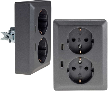 MILOS Steckdose 2-fach USB C/PD anthrazit mit Einstecksicherung 24014
