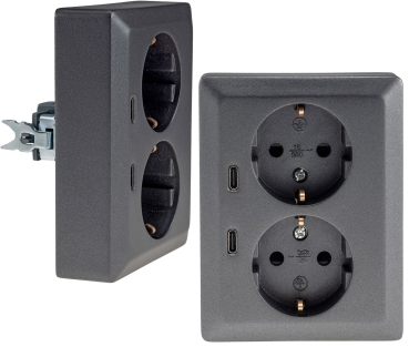 MILOS Steckdose 2-fach USB C/PD anthrazit mit Einstecksicherung 24014