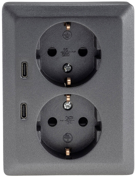 Preview: MILOS Steckdose 2-fach USB C/PD anthrazit mit Einstecksicherung 24014