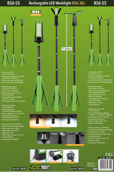 30W LED Baustrahler mit Akku "BSA-30s" Stativ 2700lm 2700K 4500K 6000K 24028