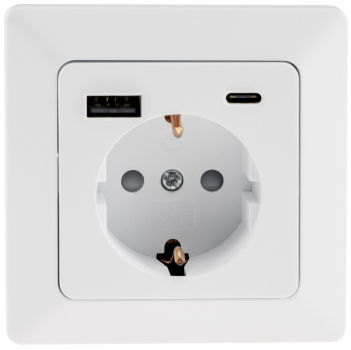 Preview: MILOS Steckdose USB A+C PD 3.0 Matt Weiß mit erhöhtem Berührungsschutz 24035