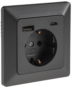 Preview: MILOS Steckdose anthrazit mit USB-A USB-C / PD 3.0 Schutzkontakt UP 24036