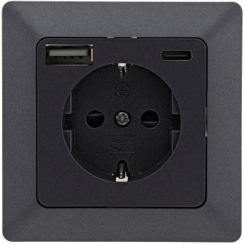 MILOS Steckdose anthrazit mit USB-A USB-C / PD 3.0 Schutzkontakt UP 24036
