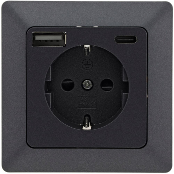 MILOS Steckdose anthrazit mit USB-A USB-C / PD 3.0 Schutzkontakt UP 24036