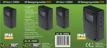 ChiliTec IP65 HF-Bewegungsmelder "CT-HFB 65" Aufputz 3-Draht 180° Schwarz 24056