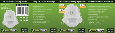 Preview: PIR Bewegungsmelder 360° IP54 Präsenzfunktion 20m Reichweite Einbau 3-Draht 24062