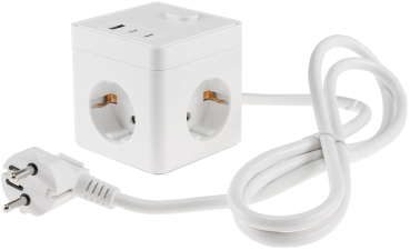 Steckdosen-Würfel 1x USB-A 2x USB-C 1,5m Kabel weiss 24074