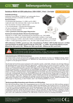 Steckdosen-Würfel 1x USB-A 2x USB-C 1,5m Kabel schwarz 24075