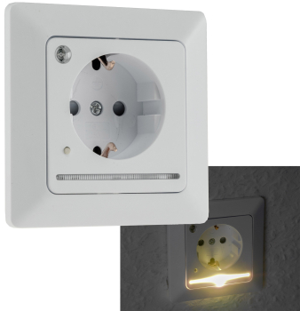 MILOS Schutzkontakt-Steckdose mit LED weiß matt UP, Licht mit Sensor 24084