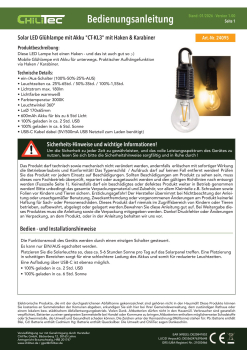 ChiliTec LED Solar Glühlampe "CT-KL3" mit Akku, Haken / Karabiner, Warmweiss 3000K 24095