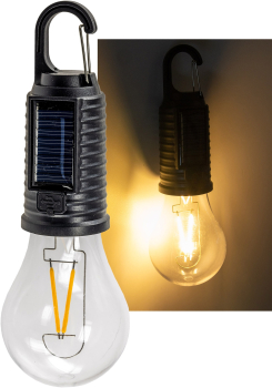ChiliTec LED Solar Glühlampe "CT-KL3" mit Akku, Haken / Karabiner, Warmweiss 3000K 24095