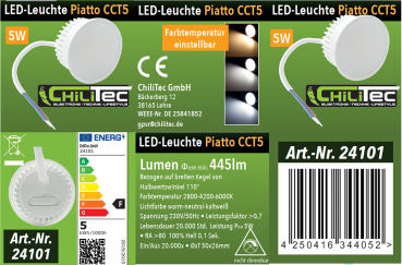 ChiliTec LED Modul "Piatto CCT 5" 100° Einbaustrahler 5W 3000K/4000K/6500K 24101