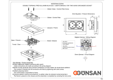 Gunsan Moderna 2-fach Steckdose Unterputz Komplett Weiss