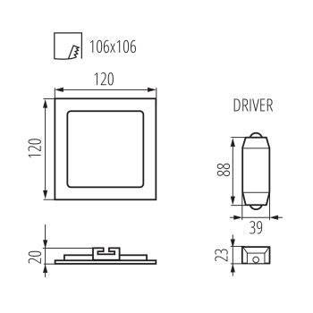 LED Panel 4000K Einbauleuchte KATRO V2 6W Downlight weiß eckig 28946