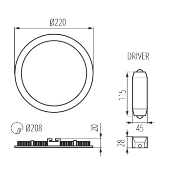 LED Panel 3000K ROUNDA 18W 1200Lm IP44/20 Downlight weiß 28935