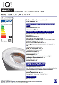 LED Strahler 7W 2700K dimmbar GU10 Lampe 490Lm warmweiss RA95 IQ-LEDDIM Kanlux 35246