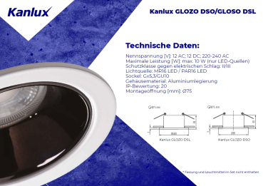 Deckeneinbauleuchte GLOZO DSL B/W Einbau-Downlight eckig Einbauspot 36211
