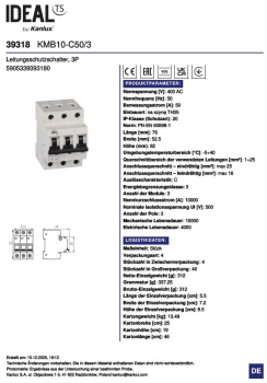 Preview: Leitungsschutzschalter Ideal 3P KMB10-C50/3 39318