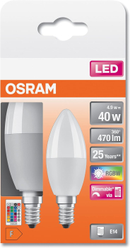 2er Pack Osram RGB LED Kerze E14 Fernbedienung Farbwechsel 4,9W dimmbar