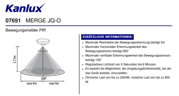 Kanlux Bewegungsmelder MERGE 360° Decken Einbau 230V weiß IP20