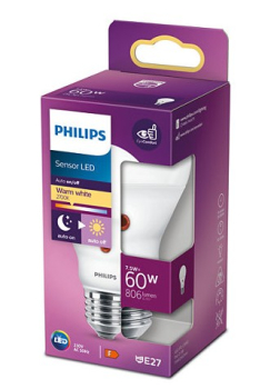 Philips LED Lampe E27 Tageslichtsensor 7,5W 2700K warmweiss 806Lm