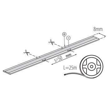 LED-Streifen LCOB 10W/M 24V 25m Rolle WW 2700K 420Lm/0,5m RA90+ IP65 Kanlux 90694