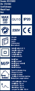 Nordlux Wandleuchte Globe Wand schwarz Magnethalterung GU10 83133003