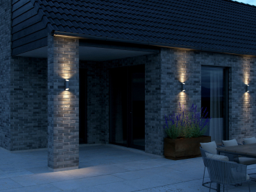 Preview: Dänische Wandleuchte Nico Round 22 Nordlux Antracit 2xGU10 Up/Down IP54 Außenwandleuchte Alu 2218231050