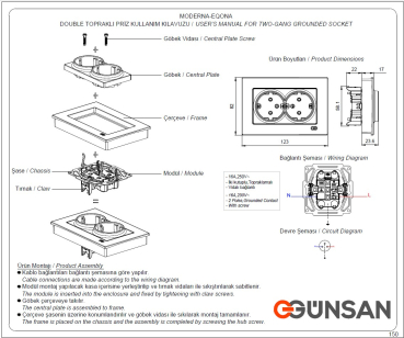 Gunsan Eqona 2-fach Steckdose Komplett Weiss Unterputz 01401100100150