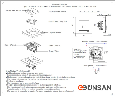 Gunsan Eqona 2-fach Serienschalter mit Beleuchtung Weiss UP 01401100200104