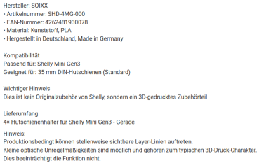 4er-Pack SOIXX Hutschienenhalter Gerade für Shelly Mini Gen3 Halter DIN Rail 35mm Hutschiene SHD-4MG-000