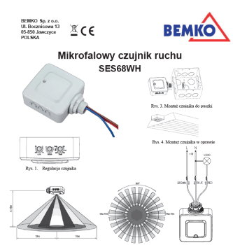 Bemko Mikrowellen Bewegungsmelder 360° 1200/300W IP20 B52-SES68WH