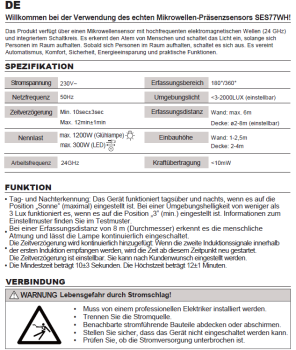 Bemko Mikrowellen Bewegungsmelder 360° Rechteckig IP20 B54-SES77WH