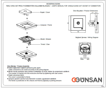 Preview: Gunsan Eqona Sat TV Steckdose mit F Stecker Weiss UP 01401100100172