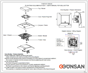 Preview: Gunsan Visage Klingeltaster Taster-Klingel Unterputz Weiss 16A 250V