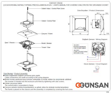 Preview: Gunsan Steckdose mit Deckel Visage Moderna schwarz Unterputz 250V 16A