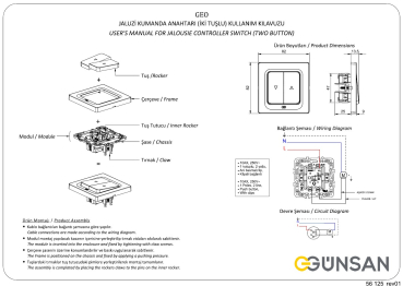 Preview: Gunsan Visage Jalousietaster Rolladentaster Unterputz Weiss 16A 250V Rolladen Taster 1281100200125