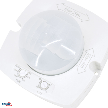 Bemko Bewegungsmelder 2000W/1000W LED, 360° Zone 4x20m IP20 Aufputz IR weiss B50-SES08WH