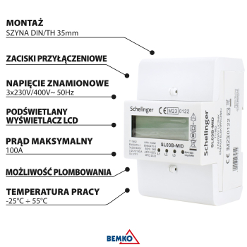 Schelinger Stromzähler 3-Phasen MID 100A Energiezähler elektronisch A31-SL03B-MID