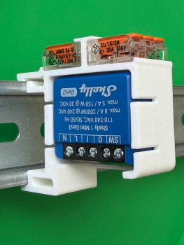 SOIXX Hutschienenhalter für Shelly MINI Wave und 2x WAGO-Verbindungsklemmen 90 Grad