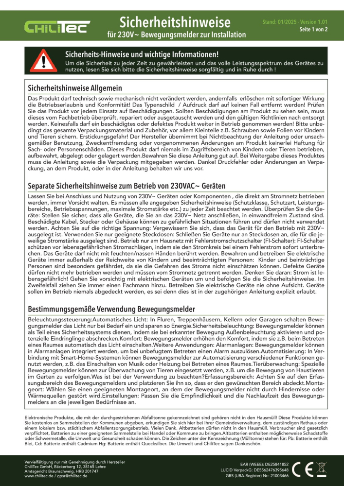 PIR Bewegungsmelder 360° IP54 Präsenzfunktion 20m Reichweite Einbau 3-Draht 24062