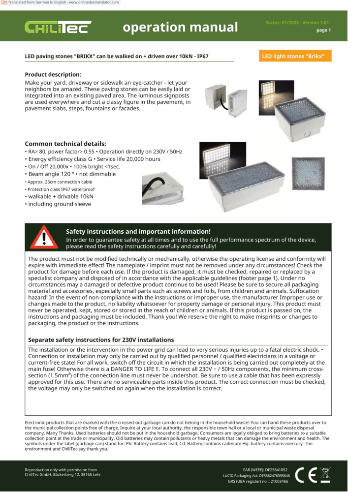 LED Bodeneinbaustrahler BRIKX 10 Bodeneinbaulampe 3000K IP67